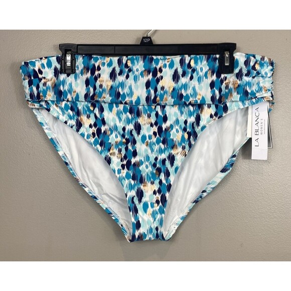 NWT La Blanca Womens Sz 22W Shirred Tummy Control Band Bikini Bottoms Aquamarine - Picture 1 of 7